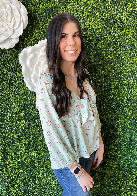 FINAL SALE - The Delilah Boho Front Knot Top - Mint