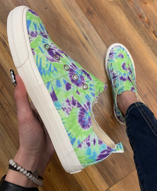 FINAL SALE - Play Along Blue Multi Tie Dye Slip On Canvas Sneakers