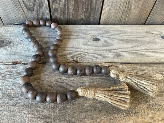 33" Wood Bead Garland w/ Tassels - Brown