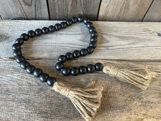 33" Wood Bead Garland w/ Tassels - Black
