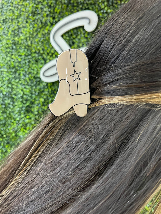 Cowboy Boot Hair Clip - Beige