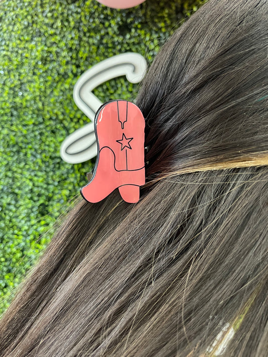 Cowboy Boot Hair Clip - Pink