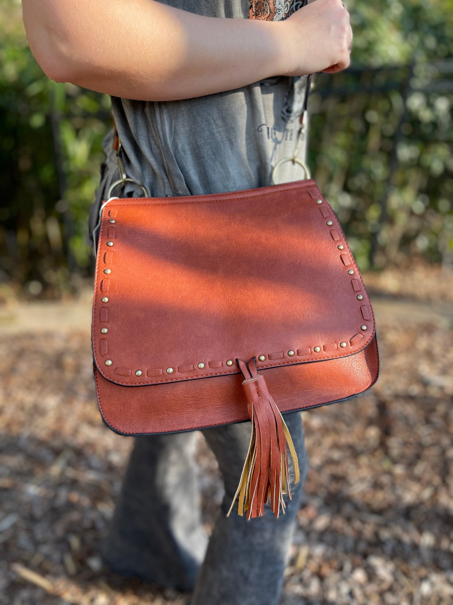 The Brinley Studded Crossbody Bag - Rust