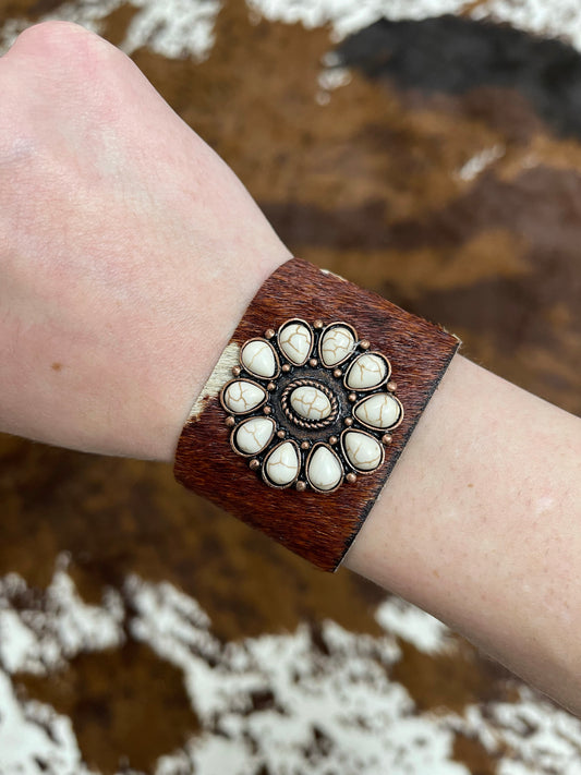 Better Together Cowhide + Ivory Concho Cuff Bracelet