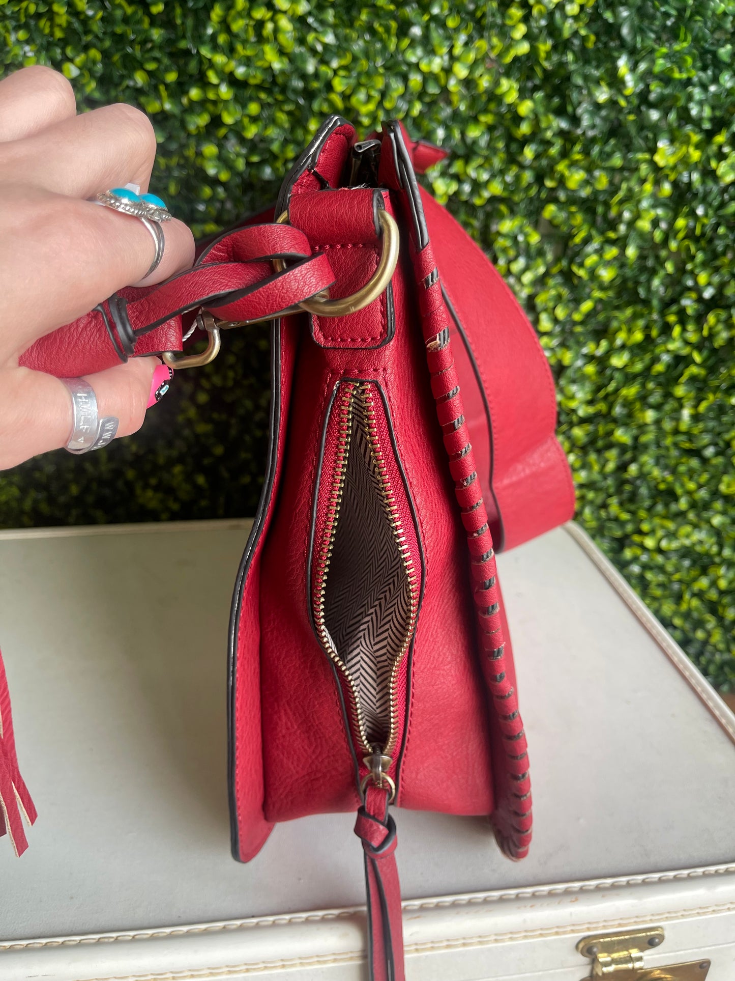 The Corrine Concealed Pockets Crossbody Bag - Wine