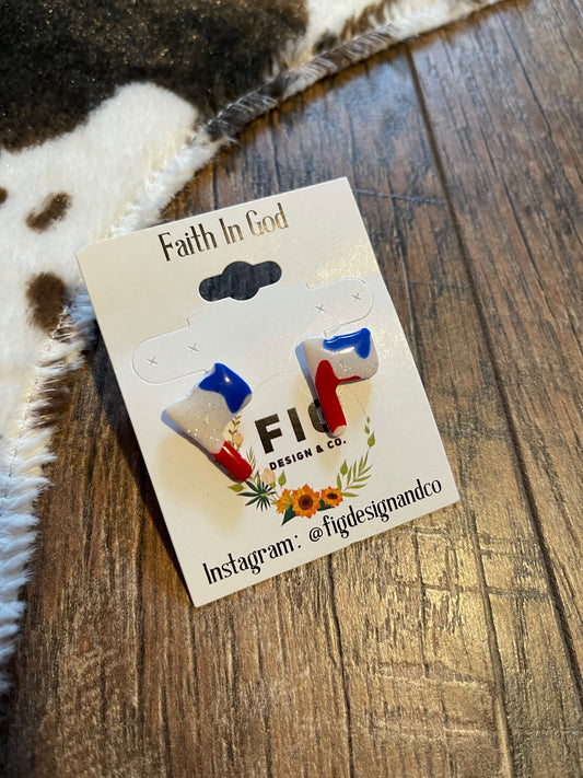 FINAL SALE - FIG // Handmade Clay Earrings - Red, White, & Blue Flag Studs