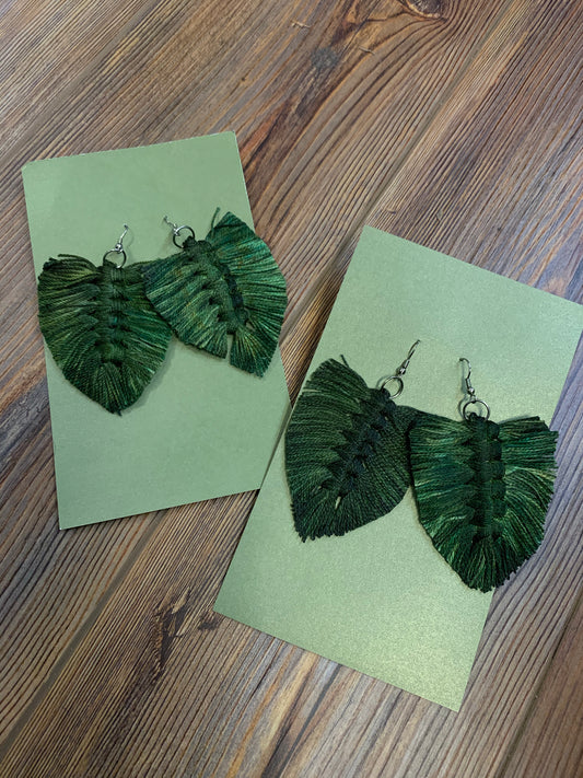 Handmade Macrame Fringe Earrings - Green