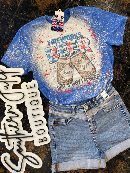 FINAL SALE - Fireworks & Beer Bleached Tee