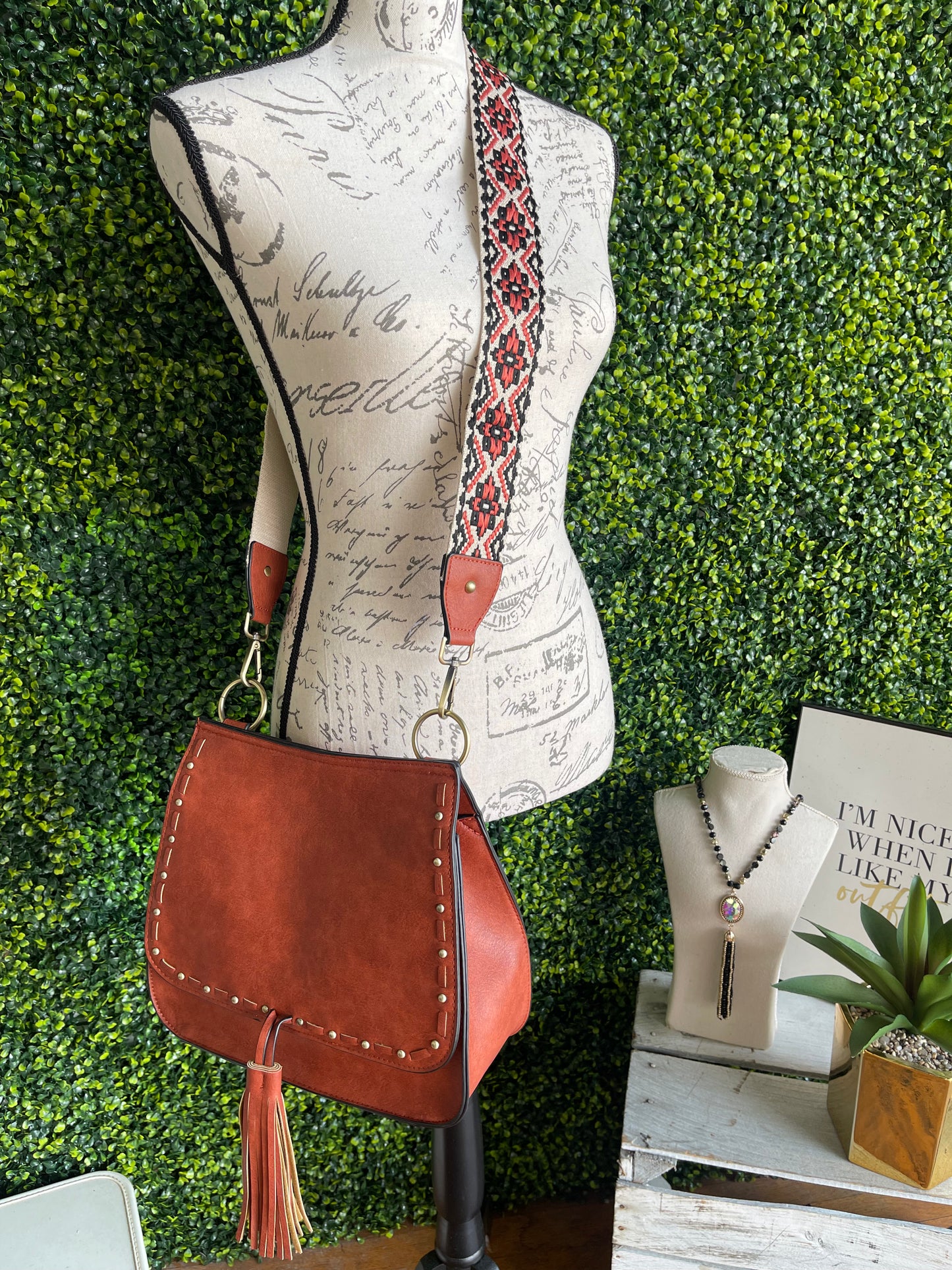 The Brinley Studded Crossbody Bag - Rust