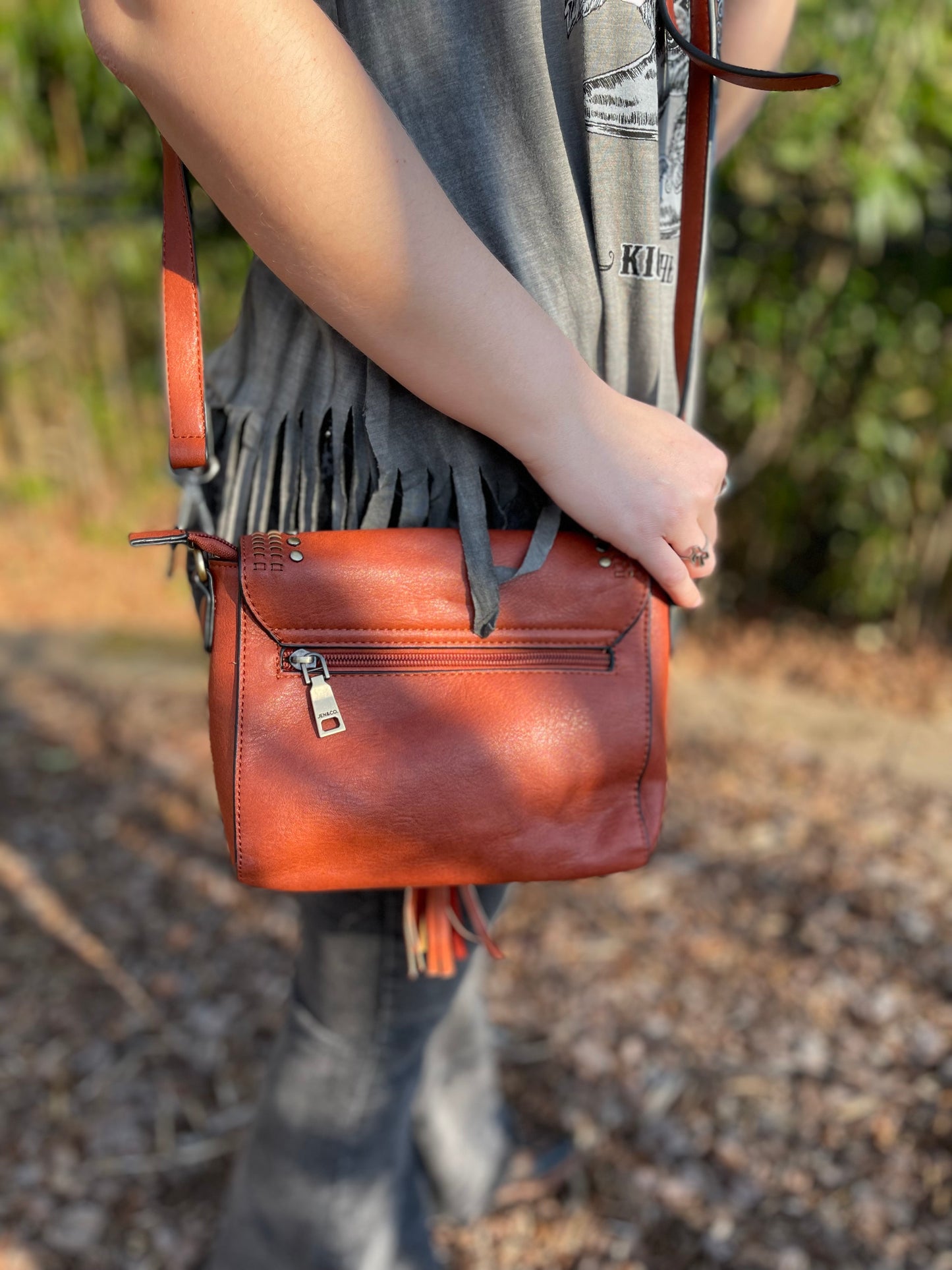 The Ellie Studded Crossbody Bag - Rust