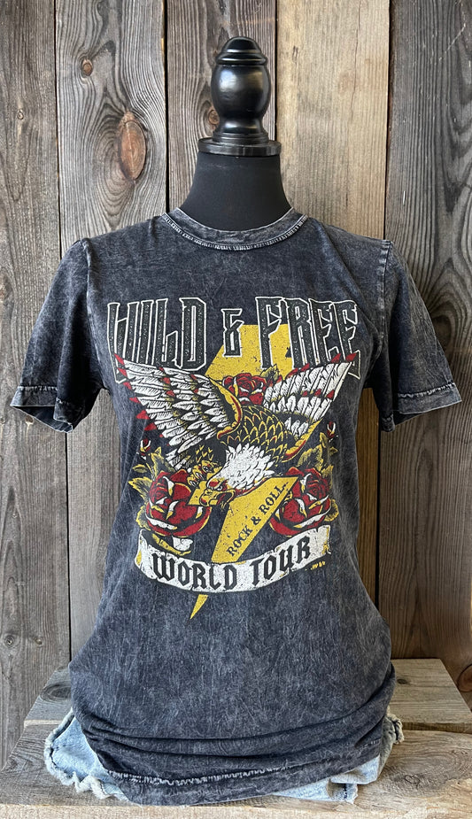 Rock N Roll Eagle Black Mineral Washed Tee