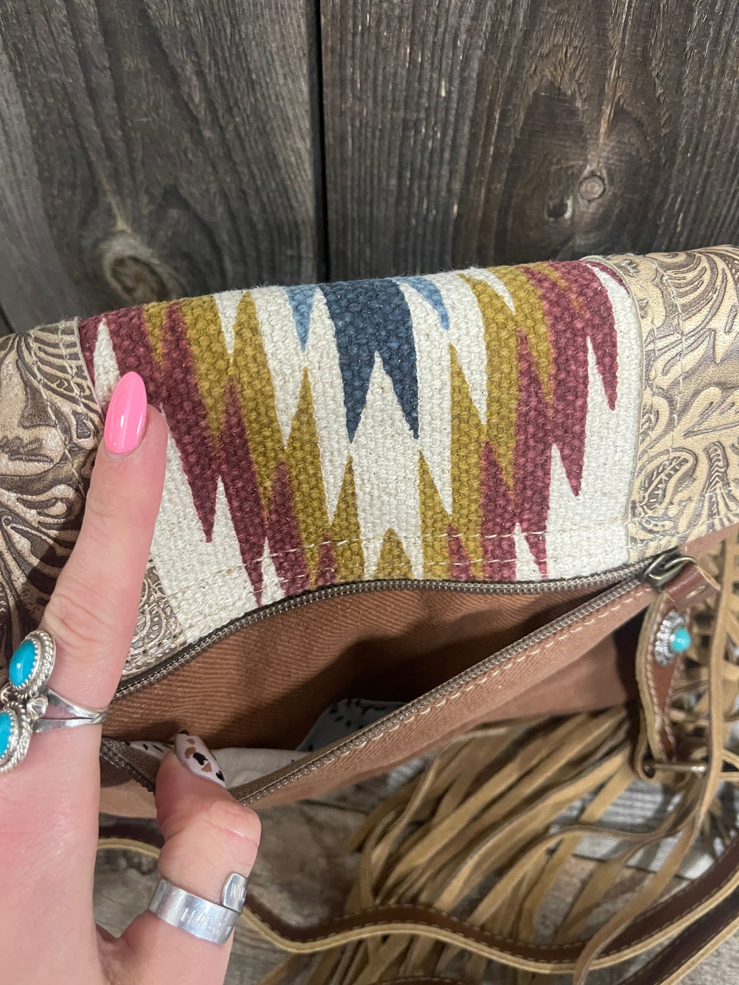 Myra Bag - Crosshair Tooled Leather Fringe Bag