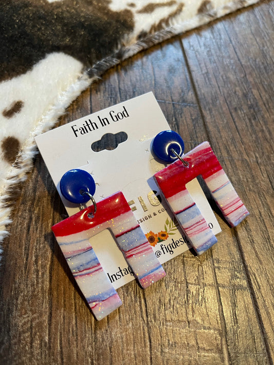 FINAL SALE - FIG // Handmade Clay Earrings - Red, White, & Blue Dangles