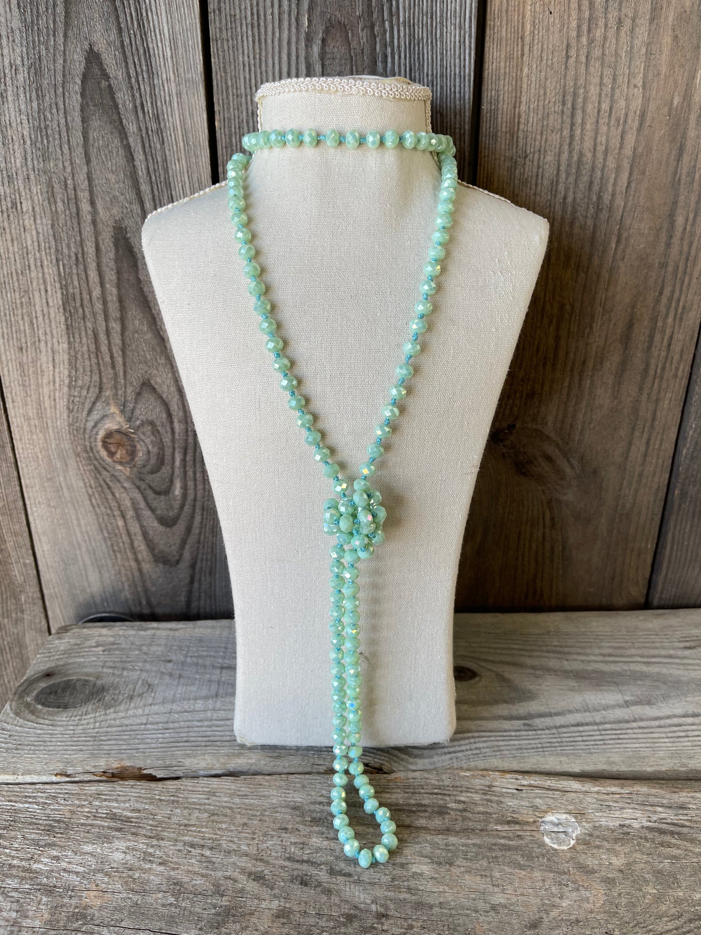 FINAL SALE - Tasi 60" Sea Green Hand Knotted Beaded Necklace