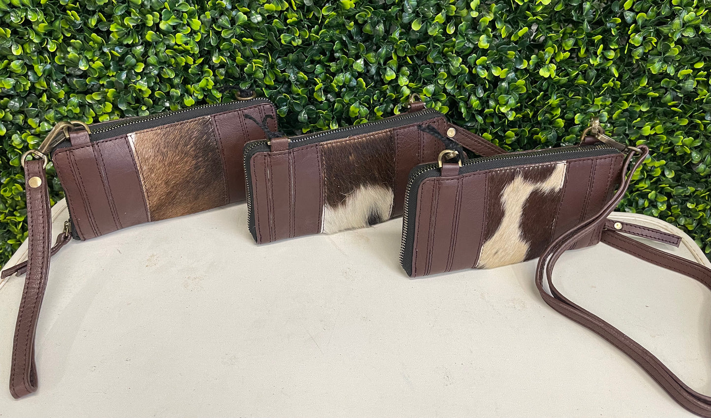 The Milly Genuine Leather & Cowhide Crossbody Wristlet Wallet - Chocolate