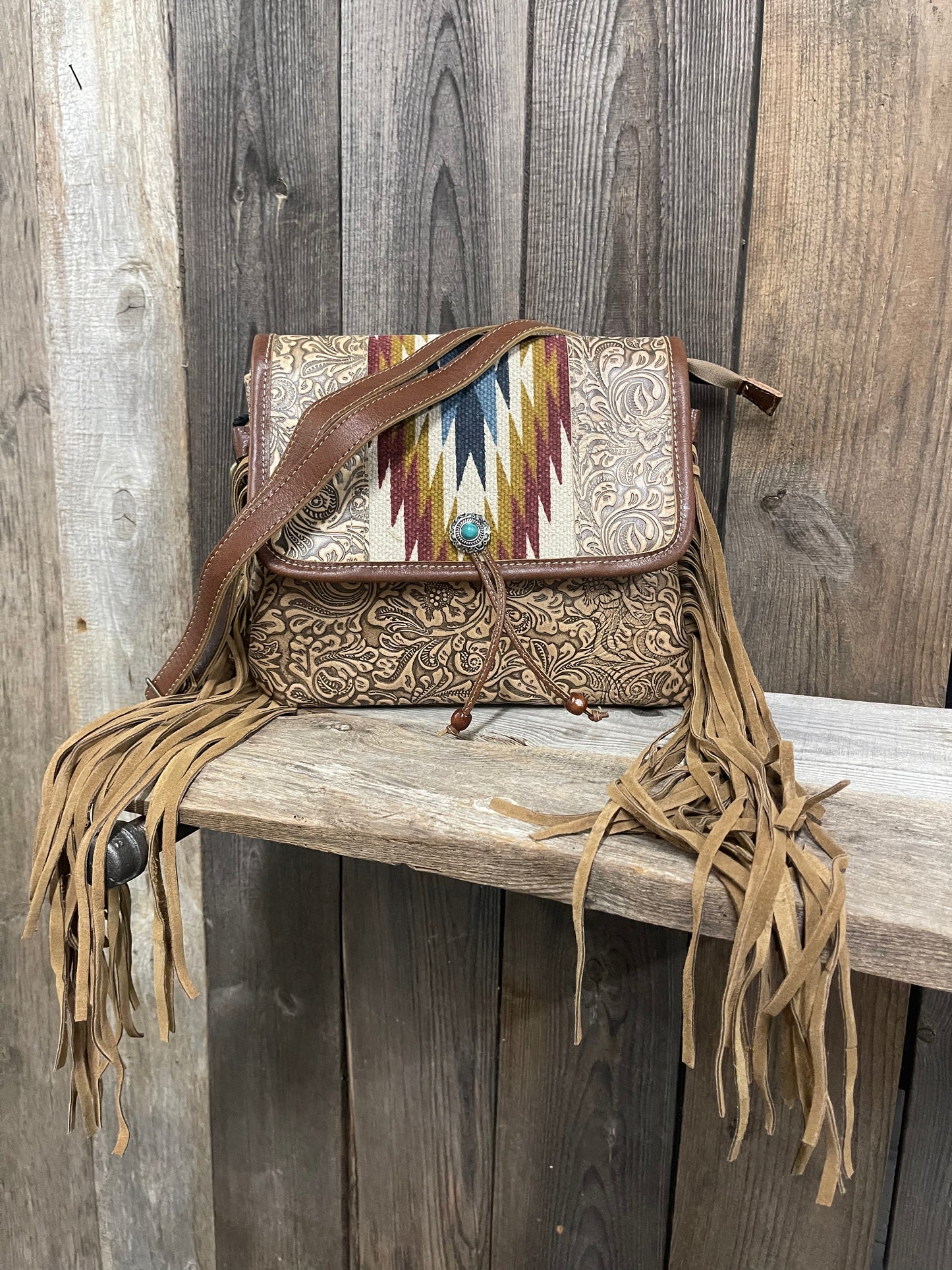 Myra Bag - Crosshair Tooled Leather Fringe Bag