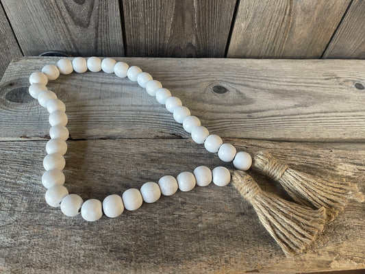 33" Wood Bead Garland w/ Tassels - White