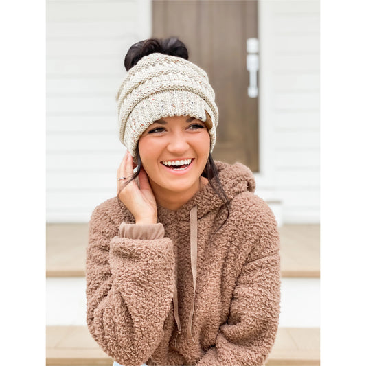 CC Beanie Messy Bun Speckled Confetti Beanie Tail Hat - MB33