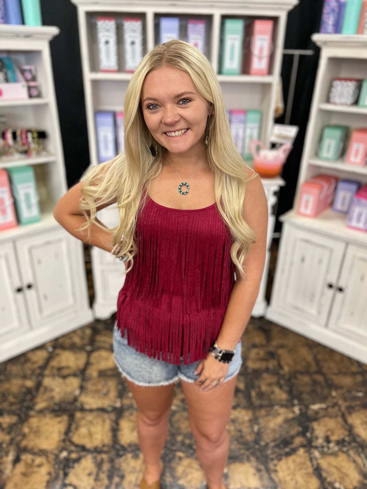 FINAL SALE - Burgundy Suede Fringed Camisole