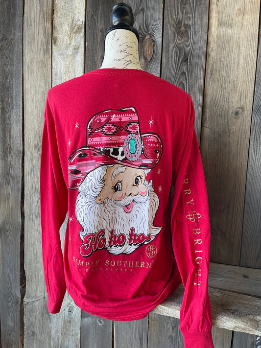 YOUTH - Simply Southern - Cowboy Santa Long Sleeve Tee