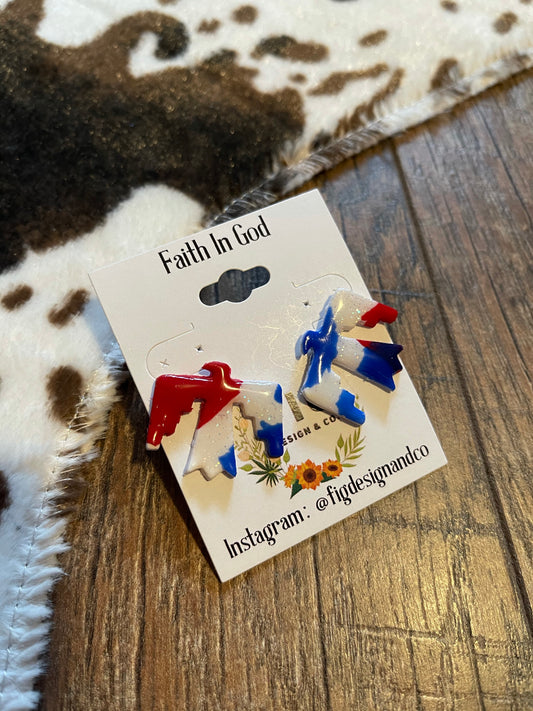 FINAL SALE - FIG // Handmade Clay Earrings - Red, White, & Blue Thunderbirds