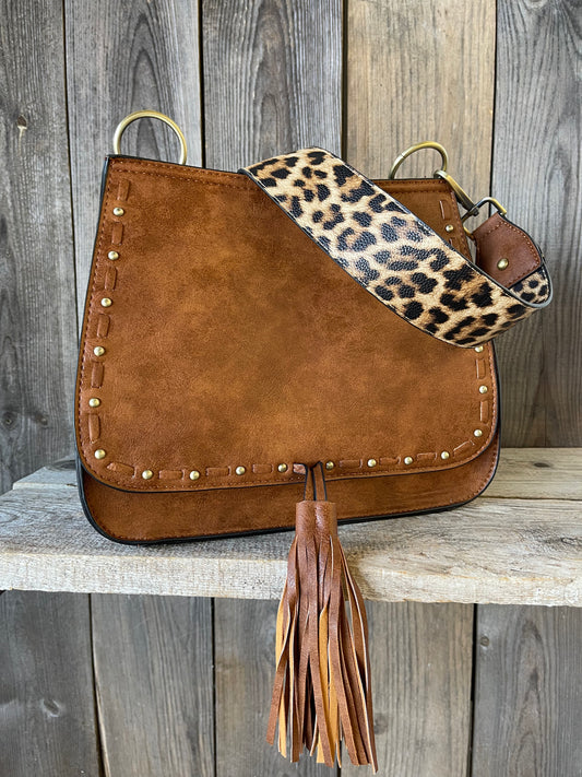 The Brinley Studded Crossbody Bag - Brown