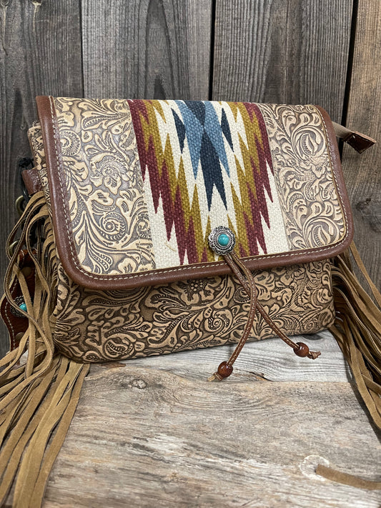 Myra Bag - Crosshair Tooled Leather Fringe Bag