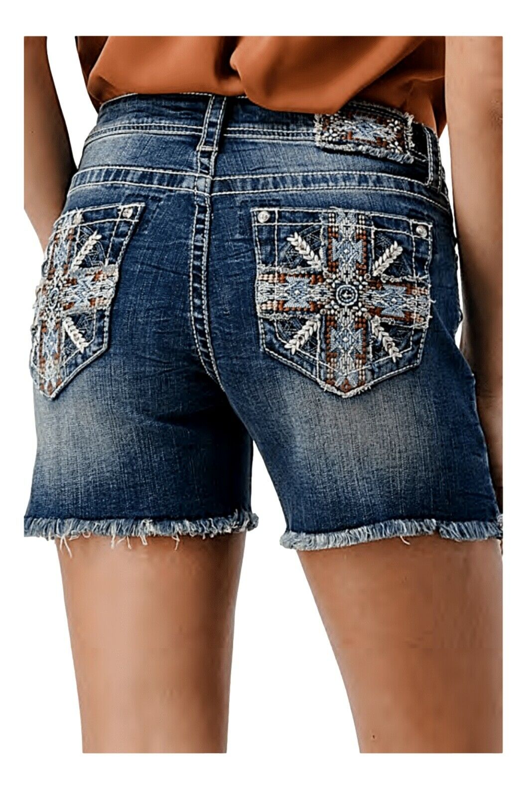 FINAL SALE - Aztec Cross Embellishment Denim Shorts