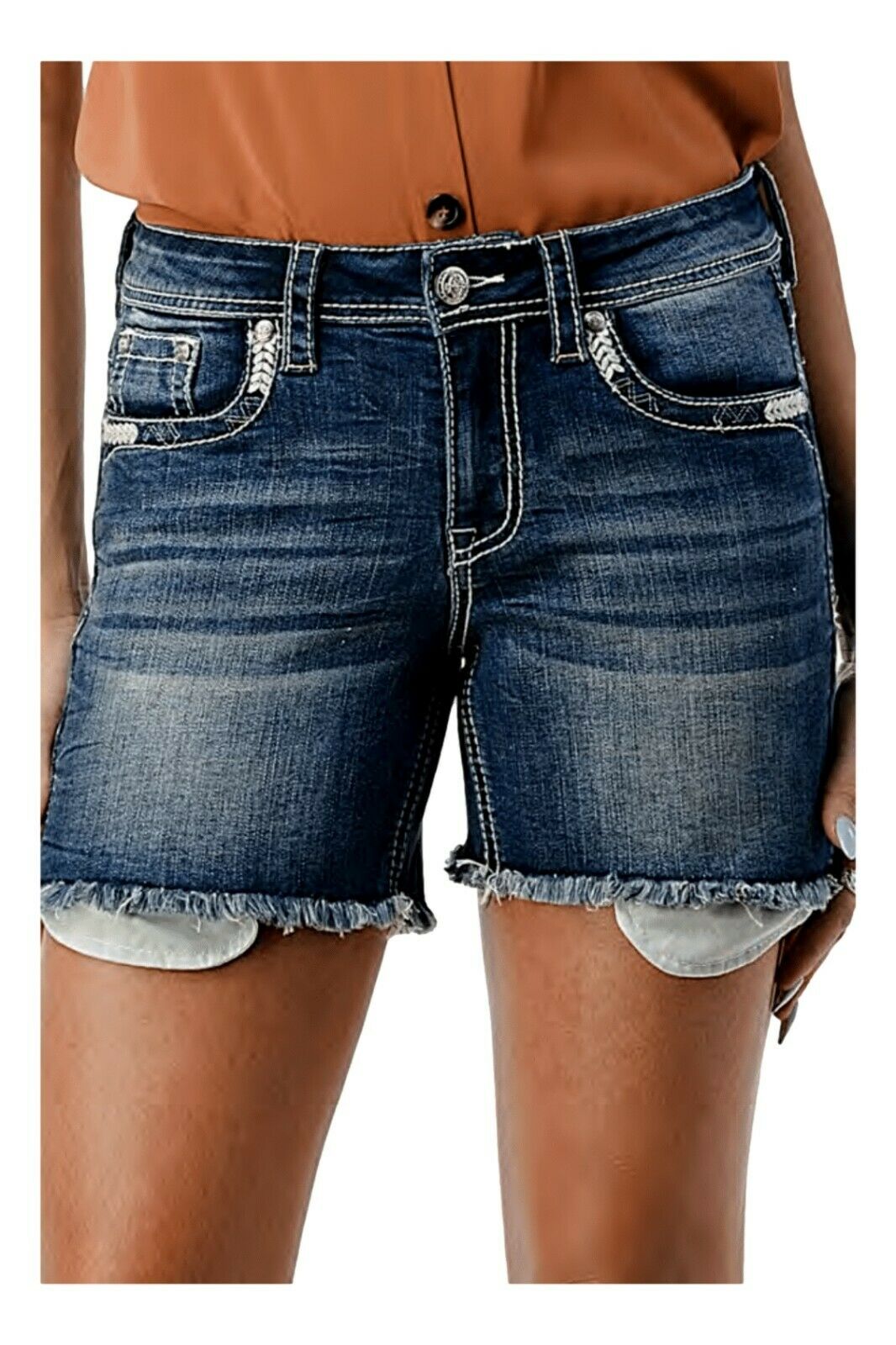 FINAL SALE - Aztec Cross Embellishment Denim Shorts